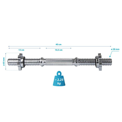 Shtangë e drejtë Eb Fit 40 cm, diametër 28 mm, ngjyrë argjendi