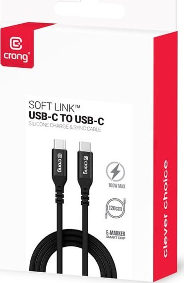 Kабел USB-C Crong 100W, 5A, 120cm, црн