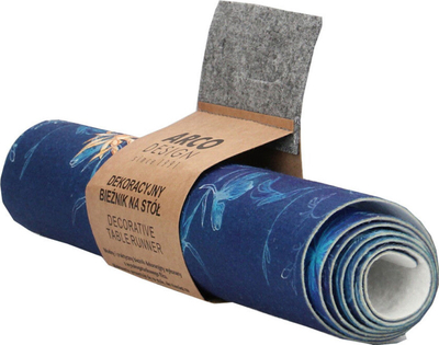 Rrugicë tavoline Bertoni, fetër dekorative 95x33cm, me lule blu