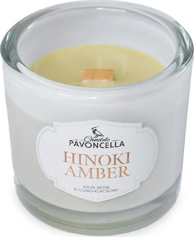 Qiri me sojë Pavoncella Hinoki Amber White, 170 g, 50 orë djegie, aromë drurore orientale
