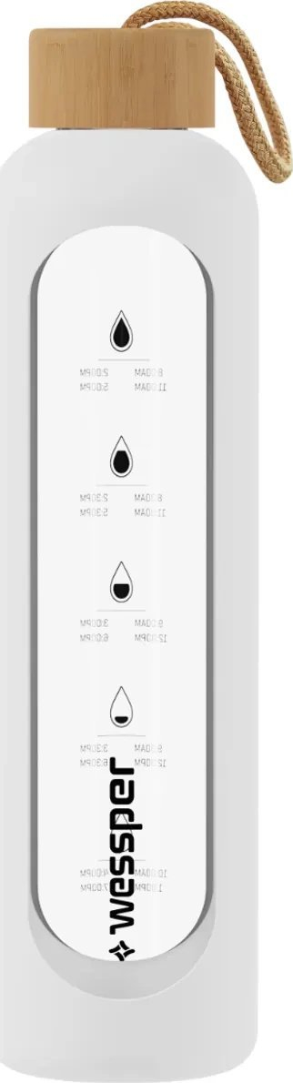Стаклено шише за вода Wessper B1, 500 ml, со мотивирачка скала, бело