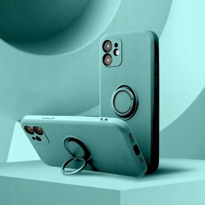 Kapak telefoni Forcell Silicone Ring për Samsung Galaxy A15 4G, silikon me unazë stand, i gjelbër