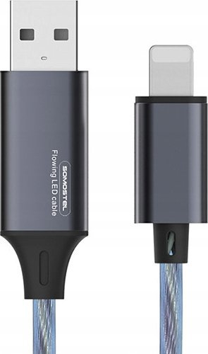 Kabllo karikimi Somostel Flowing LED USB Lightning, 3.1A 30W, 1.2m, gri me dritë blu