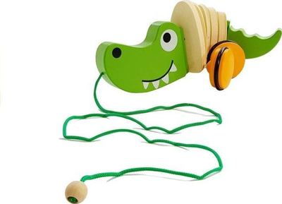 Lodër druri me rrota LEAN Toys Krokodil, 18cm, shumëngjyrëshe