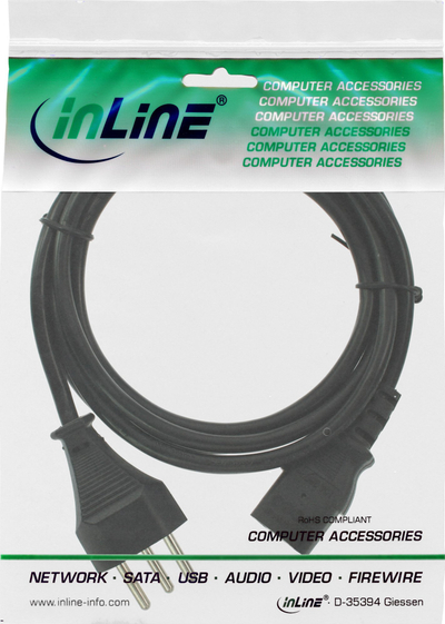 Kabllo rryme InLine Power Cable Switzerland, 5m, e zezë