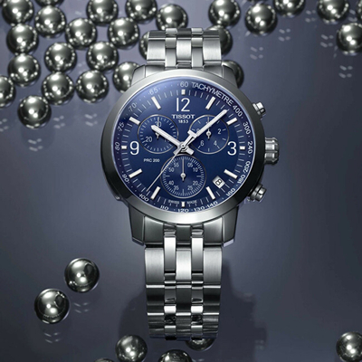 Orë dore për meshkuj Tissot PRC 200 Chronograph T114.417.11.047.00, e argjendtë