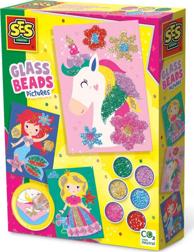 Set kreativ me rruaza qelqi SES Creative 14132 Glass Beads Pictures, shumëngjyrësh