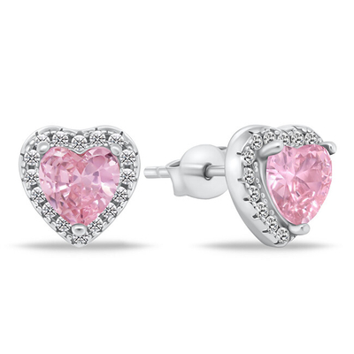 Vathë argjendi Brilio Silver Romantic EA901WP, zirkonë në formë zemre, gur rozë, argjend