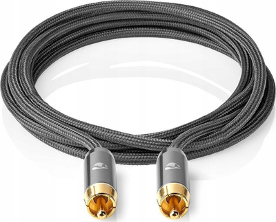 Kabllo subwoofer Nedis Profigold Fabritallic, 5 m, RCA mashkull-mashkull, gri metalike