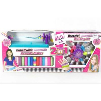 Set punimi byzylykësh Icom Poland Loom 2 në 1, makinë gërshetimi, fije me shumë ngjyra, rozë