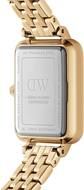 Orë dore për femra Daniel Wellington Quadro Roman Numerals 5-Link, e artë