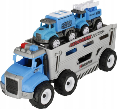 Lodër kamion policie Mega Creative 524200, set me kamion transportues dhe makina, plastikë, blu gri