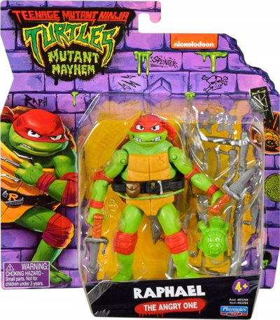 Figurinë Teenage Mutant Ninja Turtles Michelangelo Mutant Mayhem, 4.25", me nyje, shumëngjyrëshe