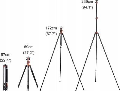 Монопод и трипод К енд Ф Концепт СА254Т2 КФ09.090, 185 cm, легура алуминиум, црн
