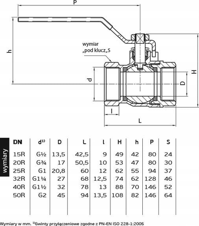 Valvul sferike Perfexim 1040WW, DN 40 1 1/2", bronz, FF