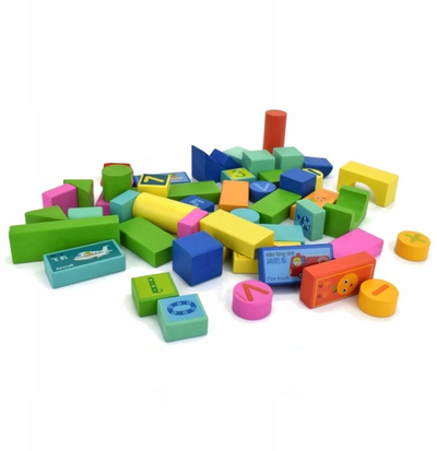 Дрвени блокчиња Pro Kids Wooden Building Blocks, 50 парчиња, сортер, шарени