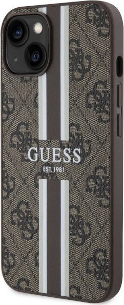 Kapak telefoni Guess GUHMP14MP4RPSW për iPhone 14 Plus, 4G Printed Stripes, MagSafe, kafe