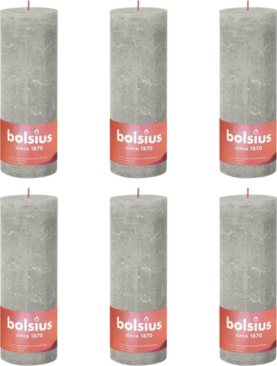 Set me qirinj pilier Bolsius Rustiques Shine, 190x68mm, 4 copë, gri rëror