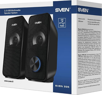Altoparlantë kompjuteri Sven 335, 2.0 stereo, USB, të zinj