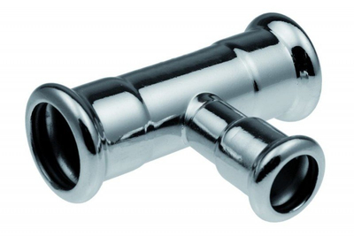 Tee reduktuese çeliku KAN-therm 6303397, 108x54x108mm, për tubacione, e argjendtë