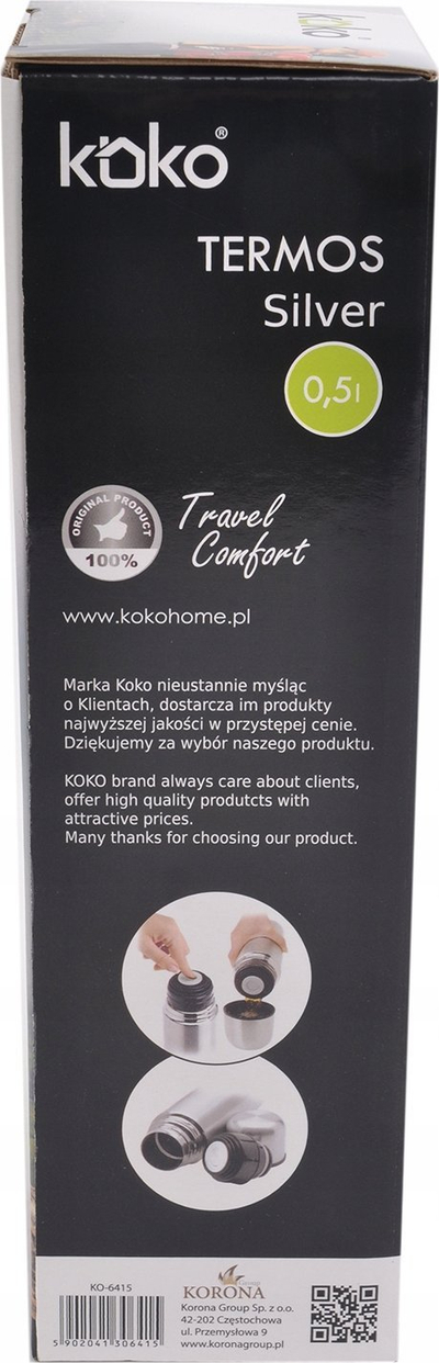 Termus Koko KO-6415, çelik inox, 500 ml, argjendtë