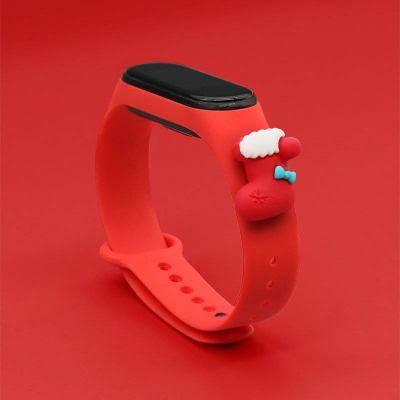 Rrip silikoni Hurtel Strap Xmas për Xiaomi Mi Band 4 edhe Mi Band 3, me motiv Krishtlindjesh, i kuq