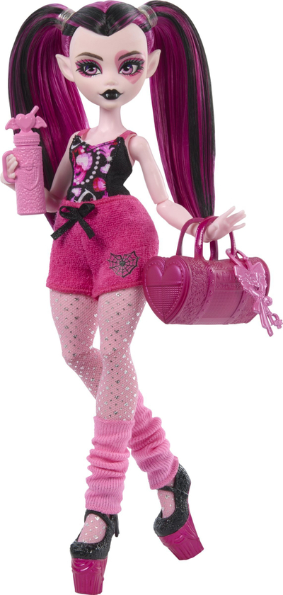 Kukull Monster High Skulltimate Secrets Draculara, set me lodra e aksesorë, me arkë sekrete, rozë me të zezë