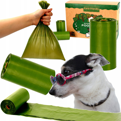Qese higjienike për qen, 360 copë, 24 rrotulla, biodegraduese, jeshile