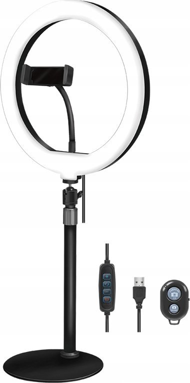 Dritë unazore me tripod LogiLink AA0152, 10 W, 25 cm, me telekomandë Bluetooth, e zezë