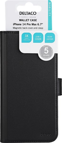 Këllëf-portofol DELTACO për iPhone 14 Pro Max 6.7", me magnet, i zi