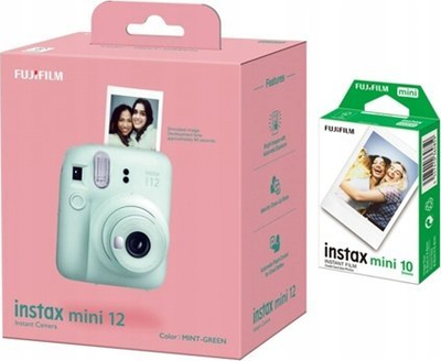 Aparat foto instant Fujifilm Instax Mini 12, me film Instax Mini, selfie mode, mint green