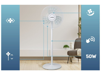 Ventilator qëndror Heinner HSF-M50WH, 50W, lartësi e rregullueshme, i bardhë