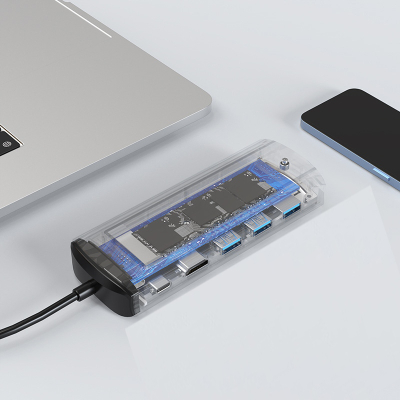 Kuti eksternale SSD M.2 Bounn, USB C hub 6 në 1, HDMI, gri