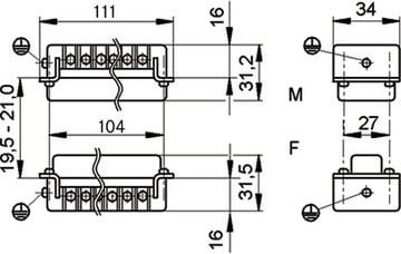 Insert lidhës industrial LAPP EPIC H-BE 24 SS, 24P+PE, 16A 500V, gri