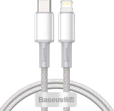 Kabllo Baseus, USB-C në Lightning, PD 20W, 100cm, e bardhë
