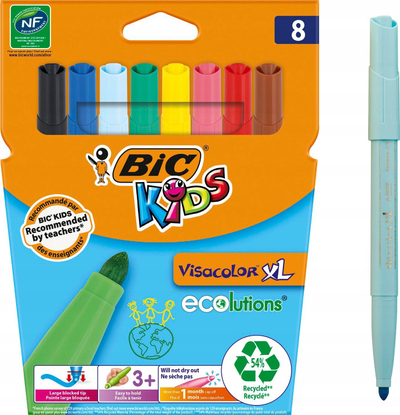 Markera ngjyrues për fëmijë BIC Kids Visacolor XL, set 8 copë, paketim kartoni