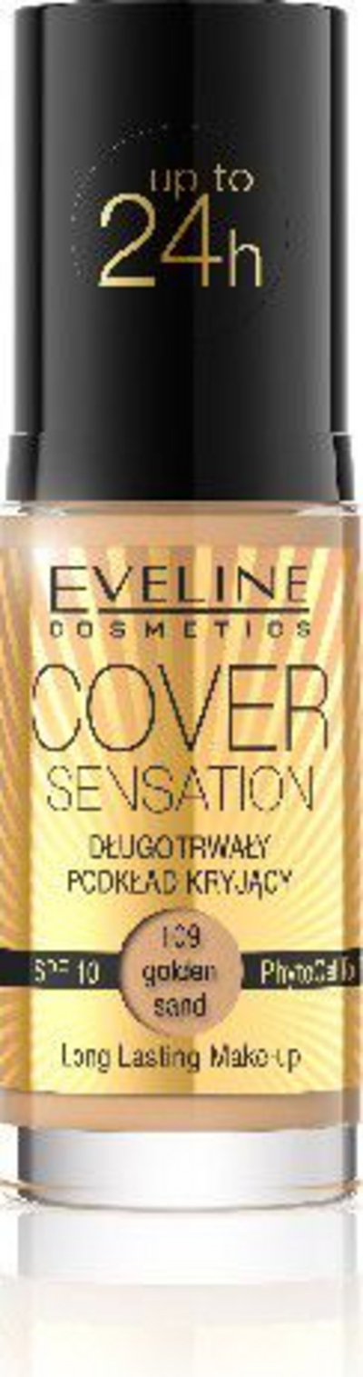 Pudër e lëngshme për fytyrë Eveline Cover Sensation, nr. 109 Golden Sand, 30ml