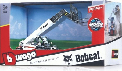Lodër diecast Bburago Bobcat T40.180SLP Telehandler, 10cm, me pirun palete, bardh e zi