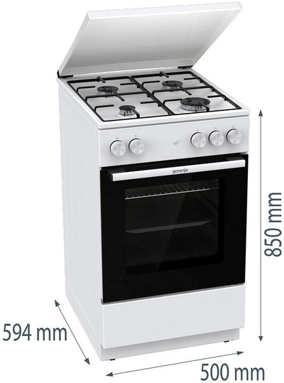 Shporet Gorenje GG5A14WJ, 50cm, furre me gaz 70L, i bardhë