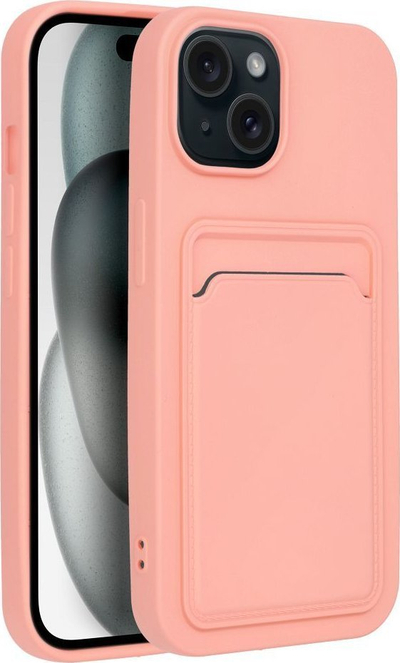 Futrollë telefoni Futera Card Case për iPhone 15, me xhep për karta, me valë, rozë