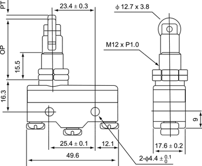 Минијатурен прекинувач Spamel MS1309, тастер со ролна, 15A