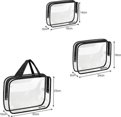 Set çantash organizuese Transparent Necessities, 3 pjesë, PVC, transparente