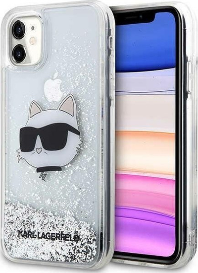 Kapak telefoni Karl Lagerfeld Liquid Head Case për iPhone 11, TPU edhe polikarbonat, me glitter, transparent