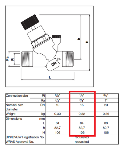 Rregullator i presionit Honeywell, 1/2" D04FM