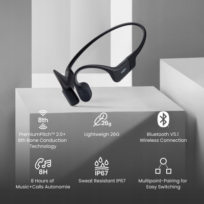 Спортски слушалки со вратна лента Shokz OpenRun Mini, безжични, Bluetooth, црни