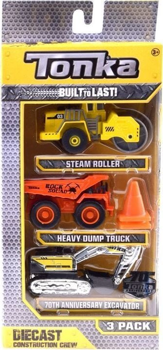 Set lodrash Tonka Trucks Diecast Construction, 3 makina pune, metal, të verdha