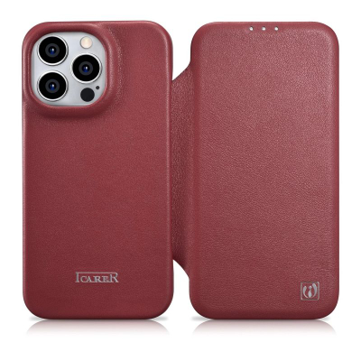 Kapak lëkure iCarer CE Premium për iPhone 14 Pro Max, me MagSafe, i kuq