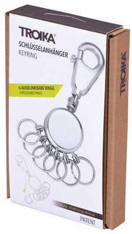 Mbajtëse çelsash Troika Patent KYR60/CH, 6 unaza, me karabiner, argjend metalik