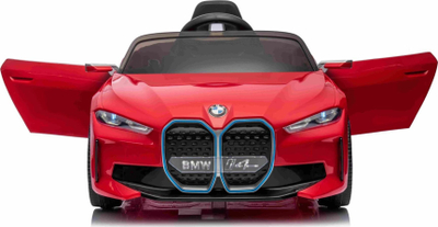 Електрична играчка-автомобил BMW i4, на батерии, тркала EVA, влез USB, црвена