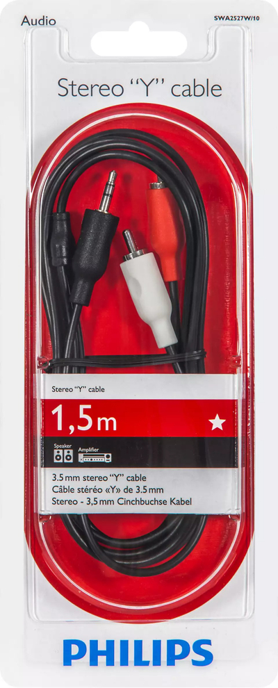 Kabllo audio Philips SWA2527W/10, AUX/2RCA, 1.5m, e zezë